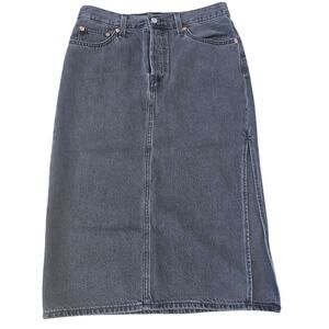 Levi’s Premium Washed Noir Side Slit Midi Denim Skirt Black Size: 28